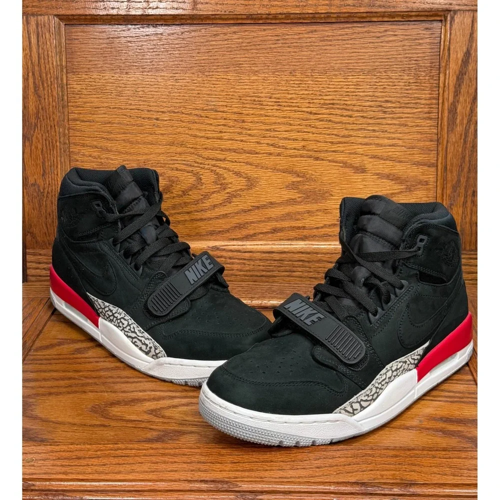 Jordan Legacy 312 Black Varsity Red Cement AV3922-060 Mens 10.5